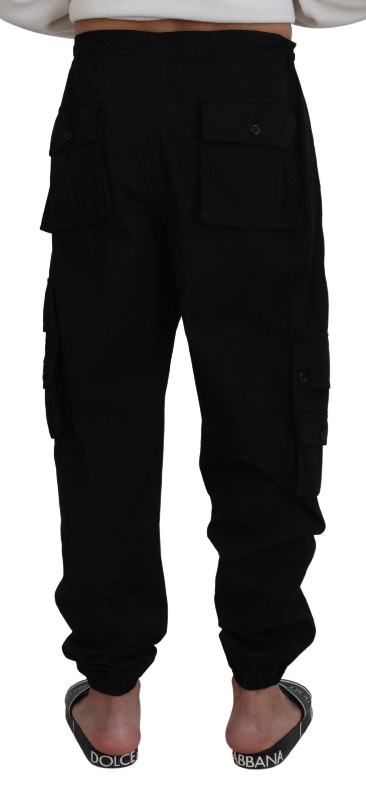 Black Cotton DG Logo Cargo Jogger Pants