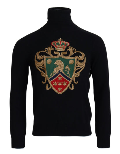 Black Cashmere Crown Turtleneck Sweater