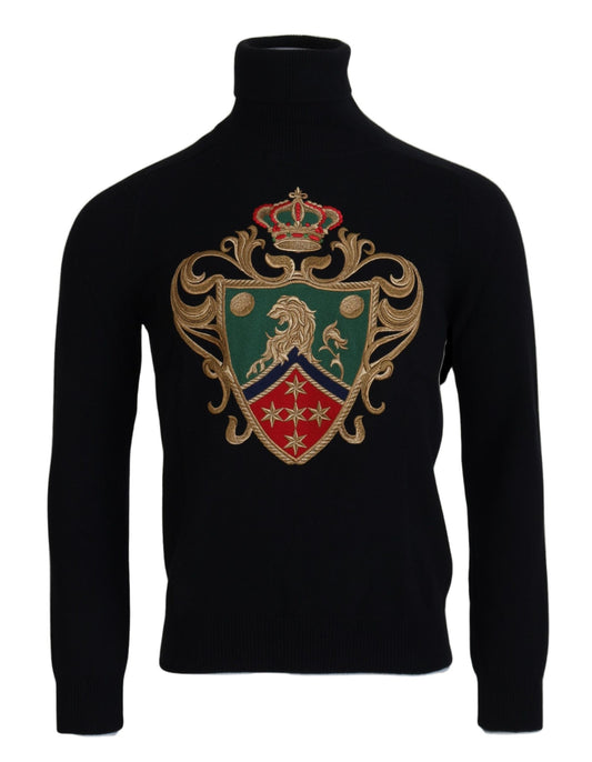 Black Cashmere Crown Turtleneck Sweater
