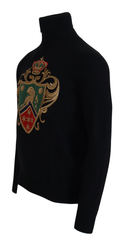 Black Cashmere Crown Turtleneck Sweater