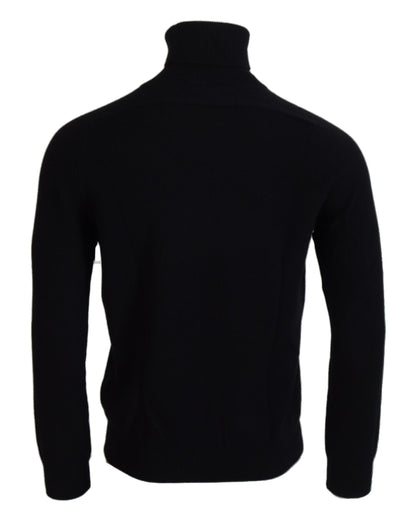 Black Cashmere Crown Turtleneck Sweater