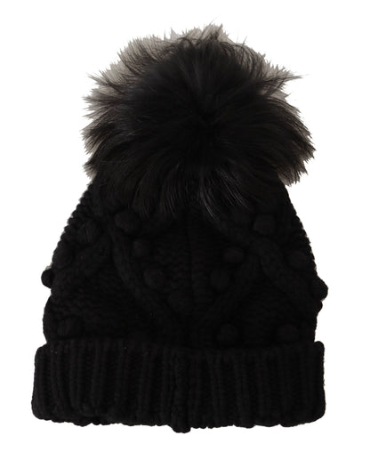 Black Cashmere Twisted knit Pompom Hat