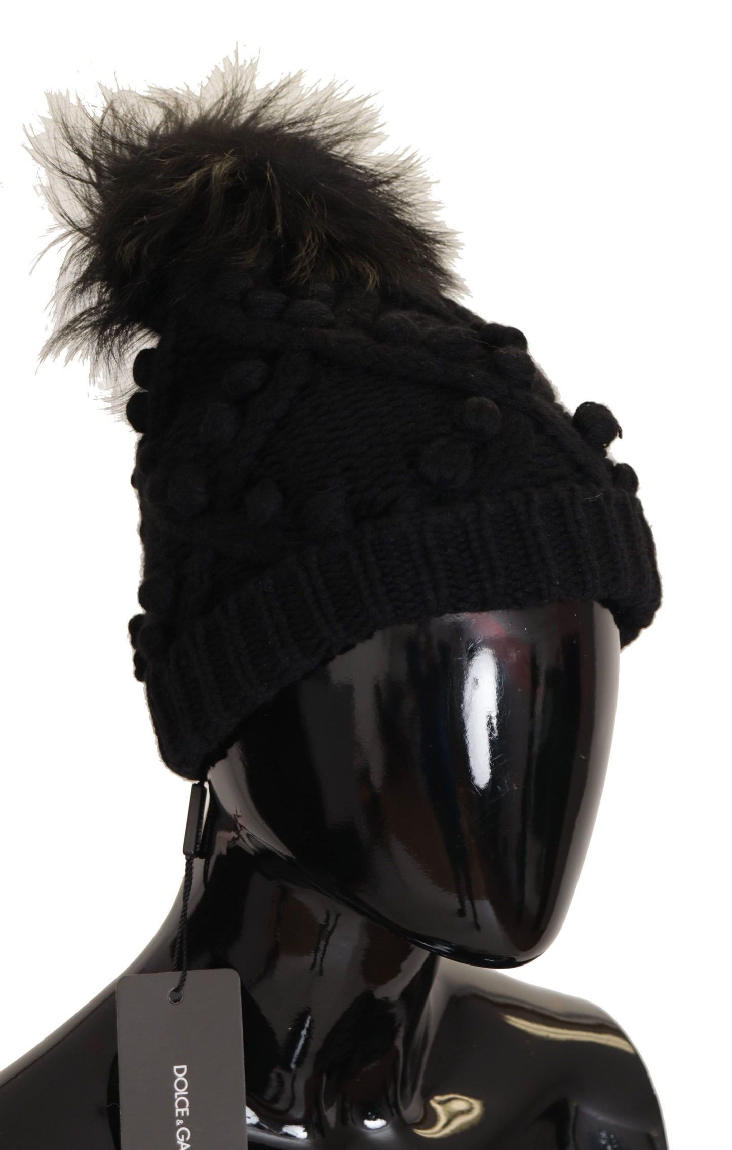 Black Cashmere Twisted knit Pompom Hat