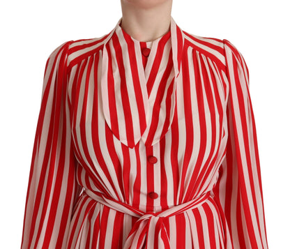White Red Silk A-Line Shift Gown Dress