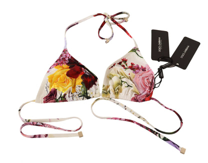 White Floral Print Swimsuit Bikini Top Swimwear