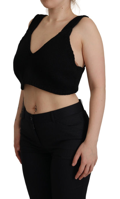 Black Bustier Cropped Cashmere Top