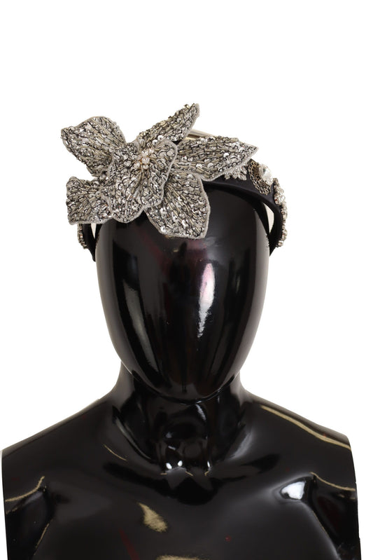 Black Crystal Beaded Sequined Large Flower Diadem Headband