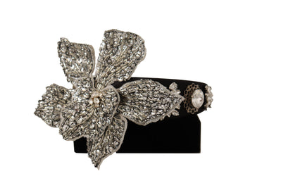 Black Crystal Beaded Sequined Large Flower Diadem Headband