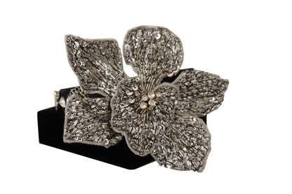 Black Crystal Beaded Sequined Large Flower Diadem Headband