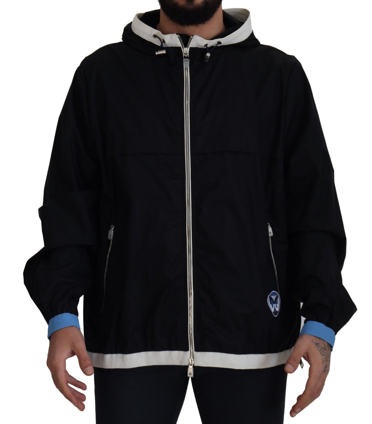 Black Cotton Hooded Full Zip Men Jacket