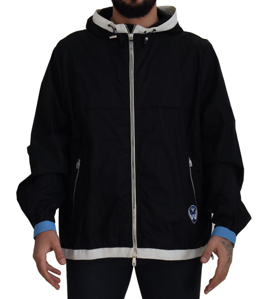 Black Cotton Hooded Full Zip Men Jacket