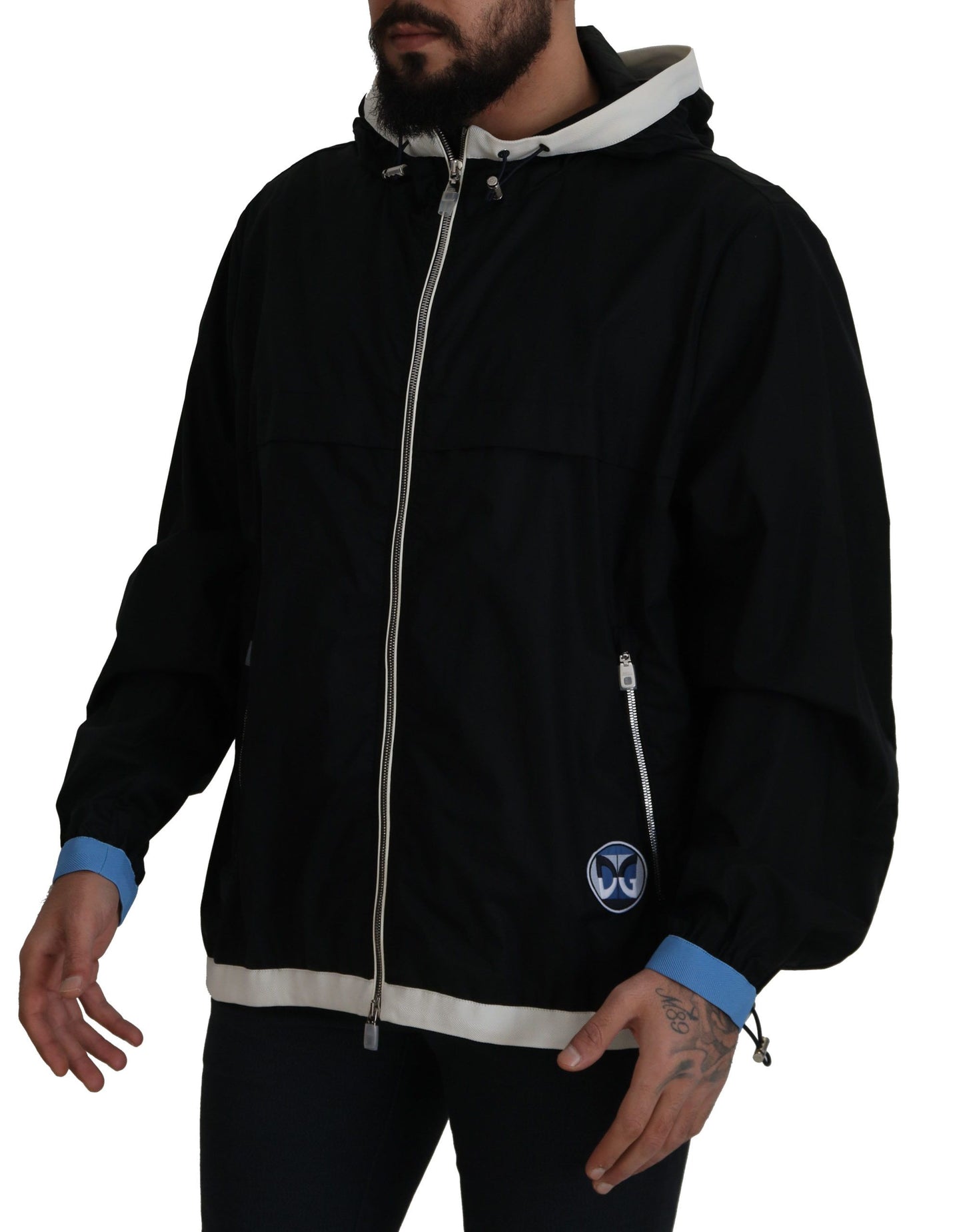 Black Cotton Hooded Full Zip Men Jacket