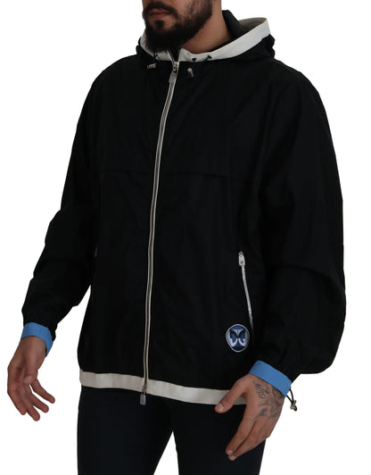 Black Cotton Hooded Full Zip Men Jacket