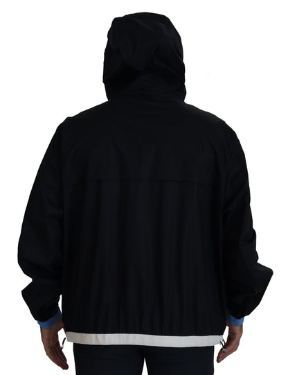 Black Cotton Hooded Full Zip Men Jacket