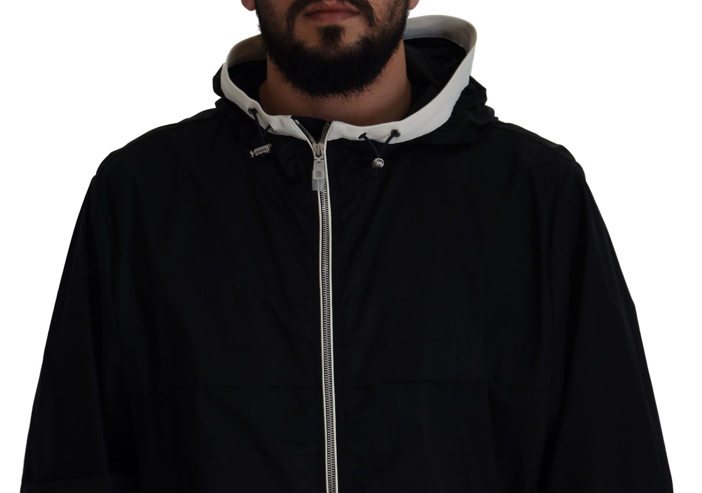 Black Cotton Hooded Full Zip Men Jacket