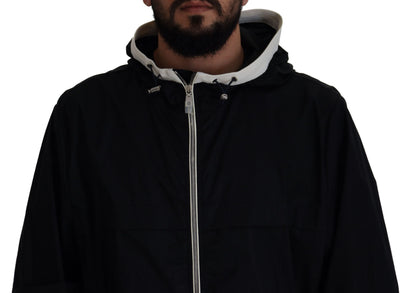 Black Cotton Hooded Full Zip Men Jacket