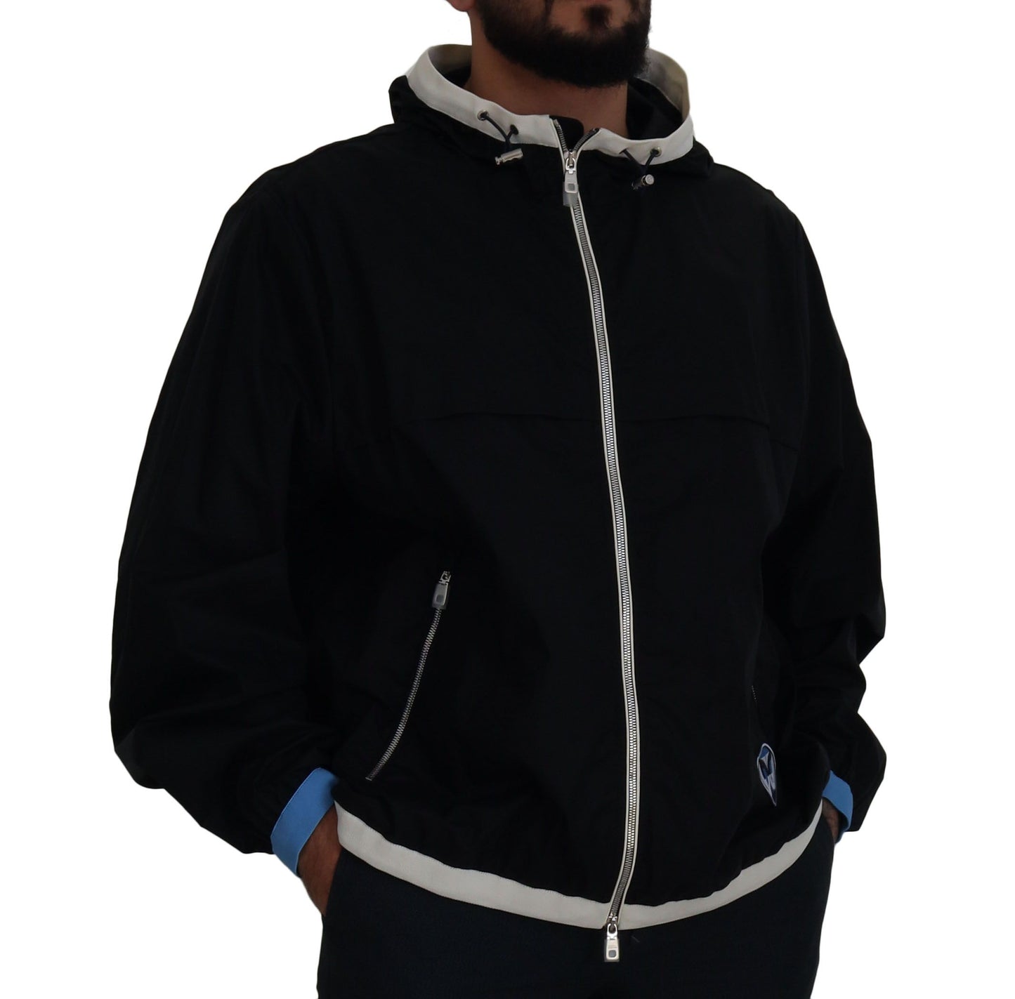 Black Cotton Hooded Full Zip Men Jacket