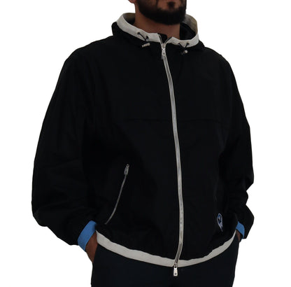 Black Cotton Hooded Full Zip Men Jacket