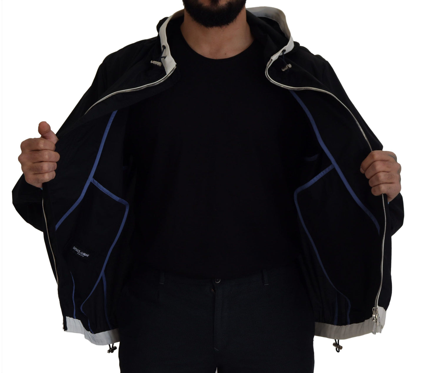 Black Cotton Hooded Full Zip Men Jacket