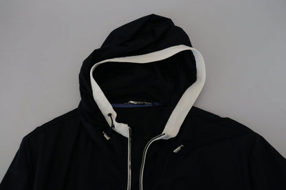 Black Cotton Hooded Full Zip Men Jacket