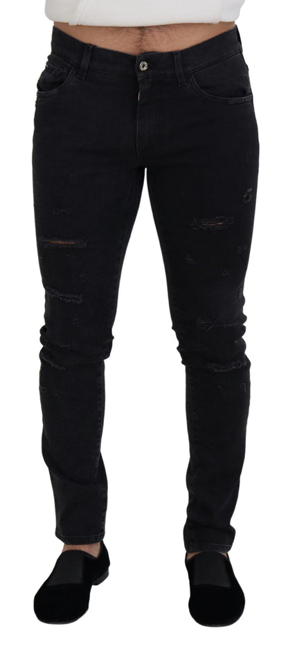 Black Cotton Tattered Casual Denim Jeans