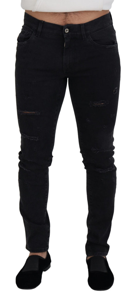 Black Cotton Tattered Casual Denim Jeans