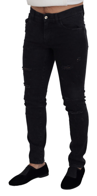 Black Cotton Tattered Casual Denim Jeans