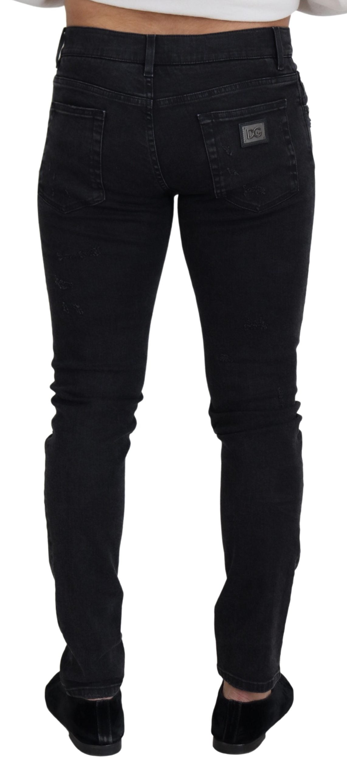 Black Cotton Tattered Casual Denim Jeans