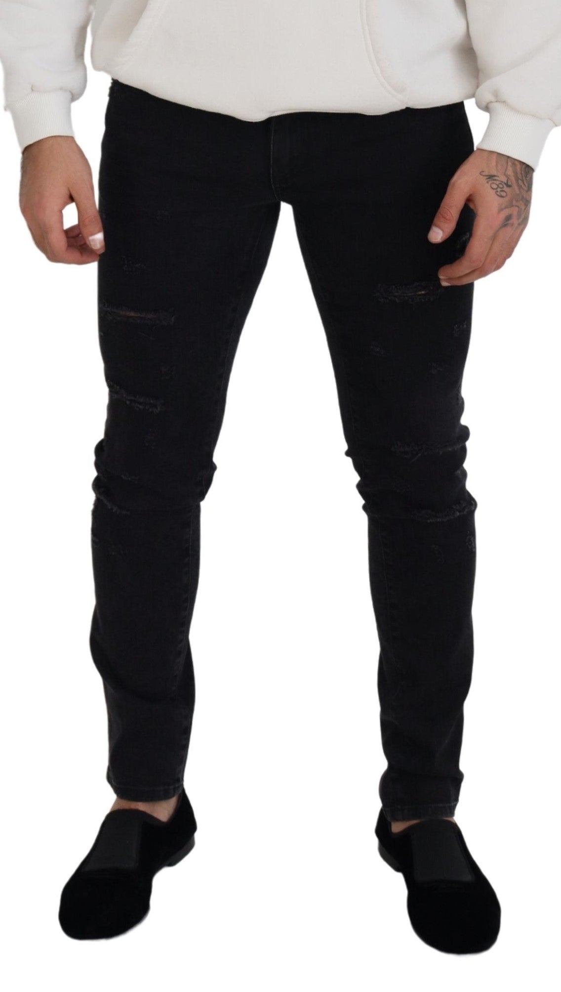 Black Cotton Tattered Casual Denim Jeans