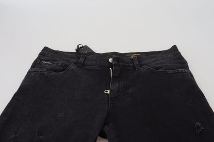 Black Cotton Tattered Casual Denim Jeans