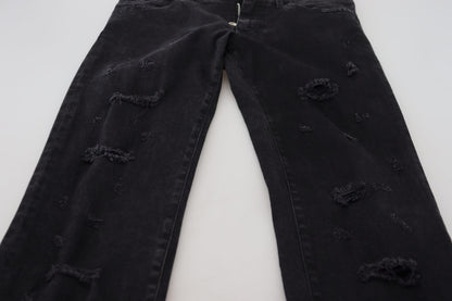 Black Cotton Tattered Casual Denim Jeans