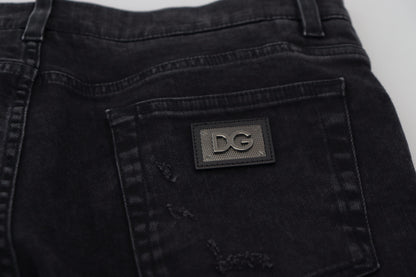 Black Cotton Tattered Casual Denim Jeans