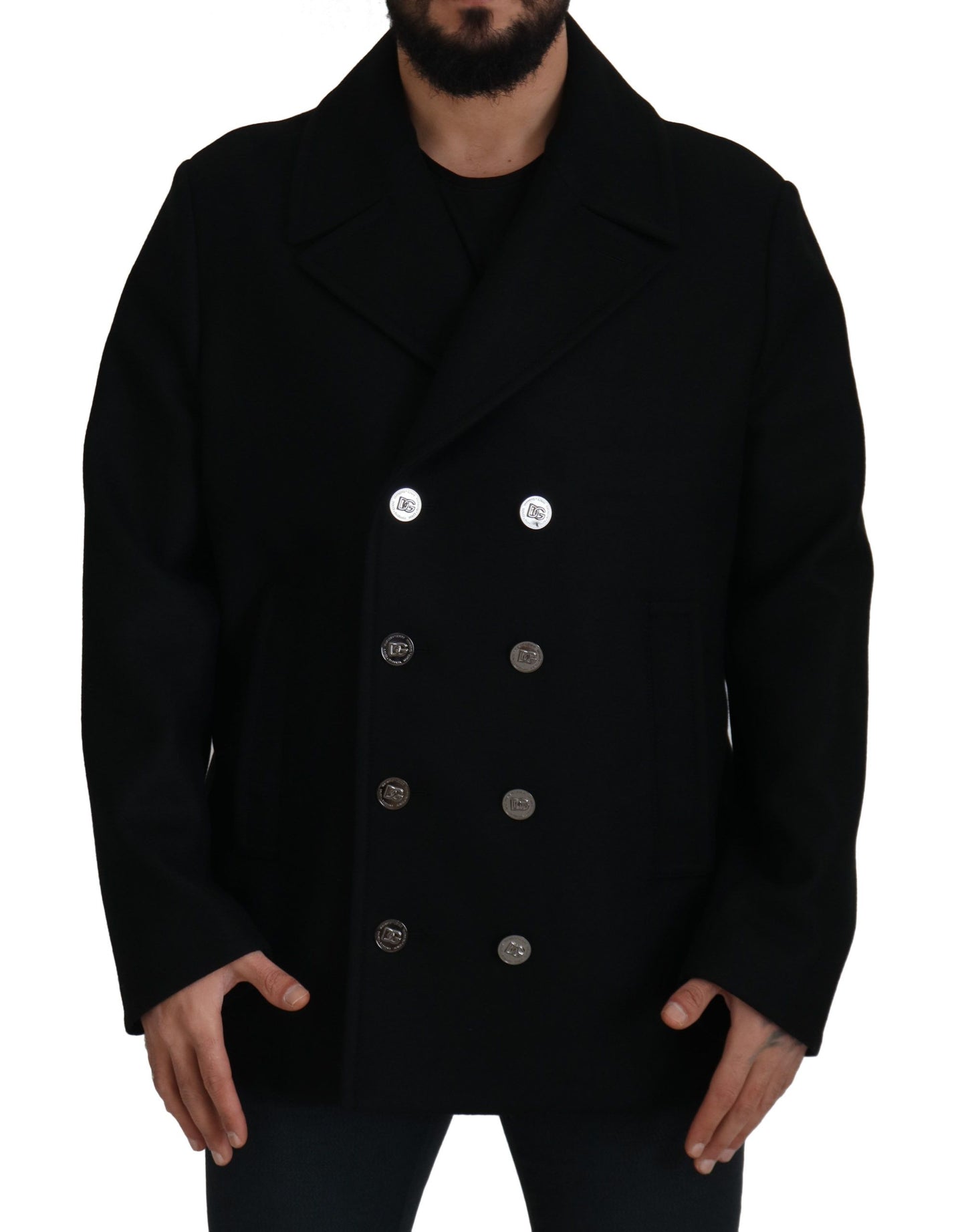 Black Wool Trench Overcoat Jacket
