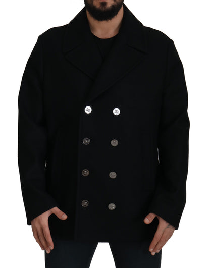 Black Wool Trench Overcoat Jacket