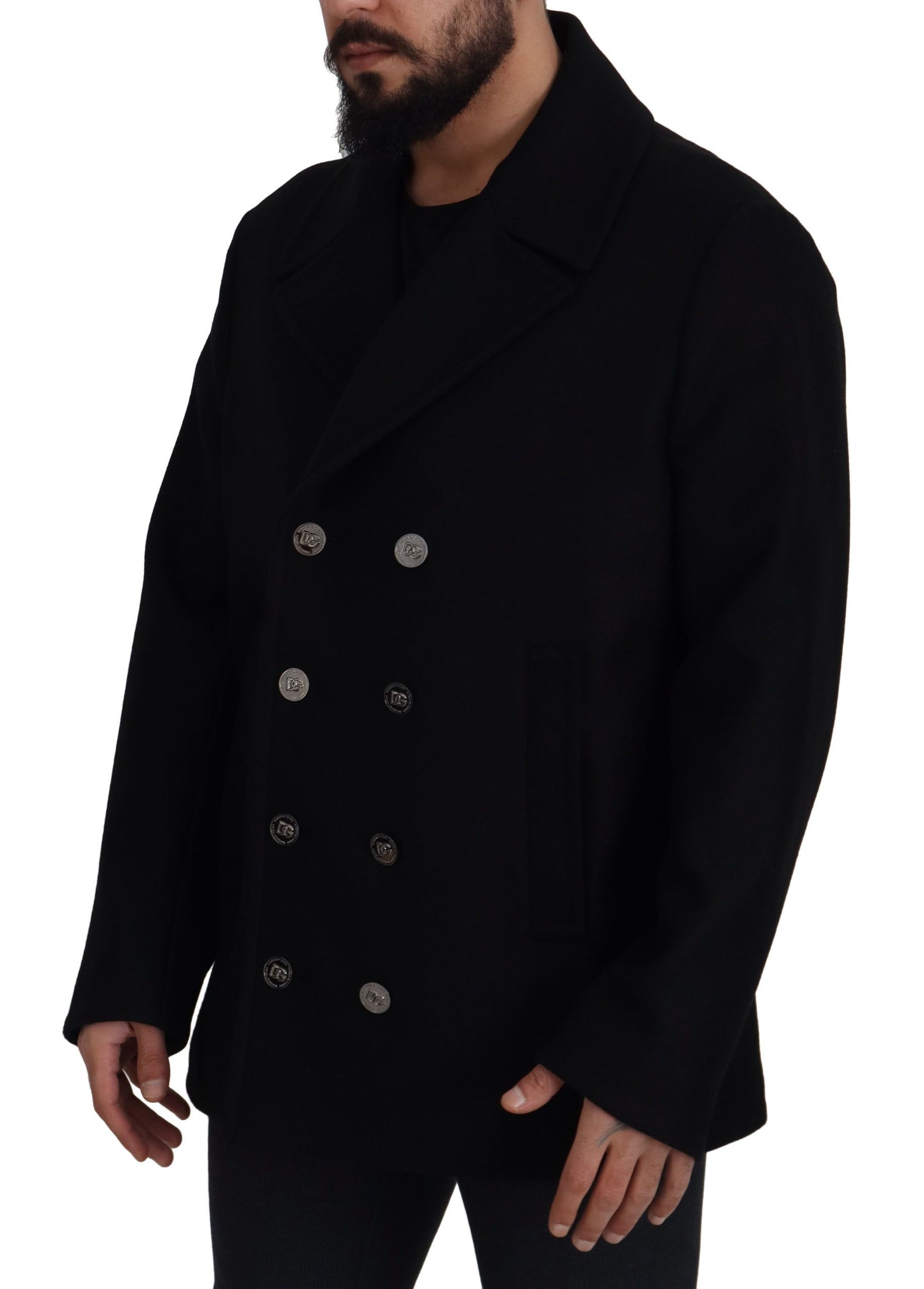 Black Wool Trench Overcoat Jacket