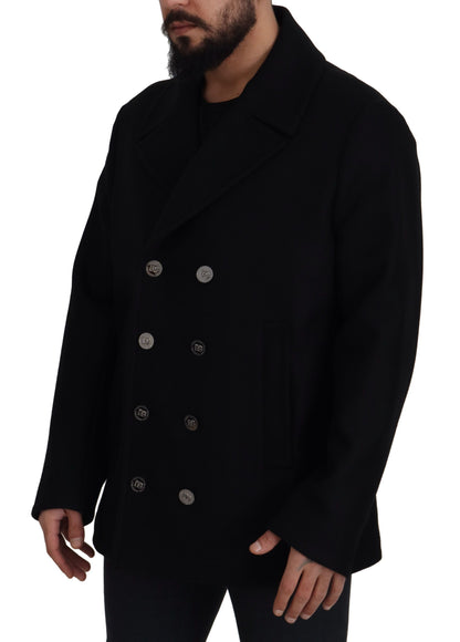 Black Wool Trench Overcoat Jacket