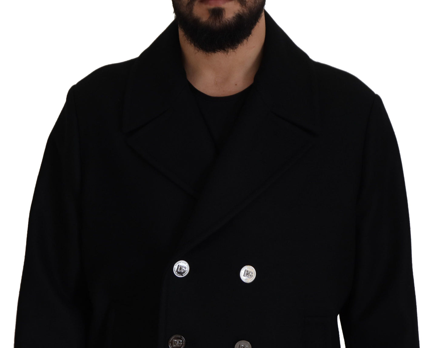 Black Wool Trench Overcoat Jacket