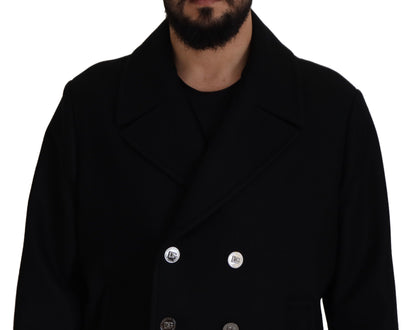 Black Wool Trench Overcoat Jacket