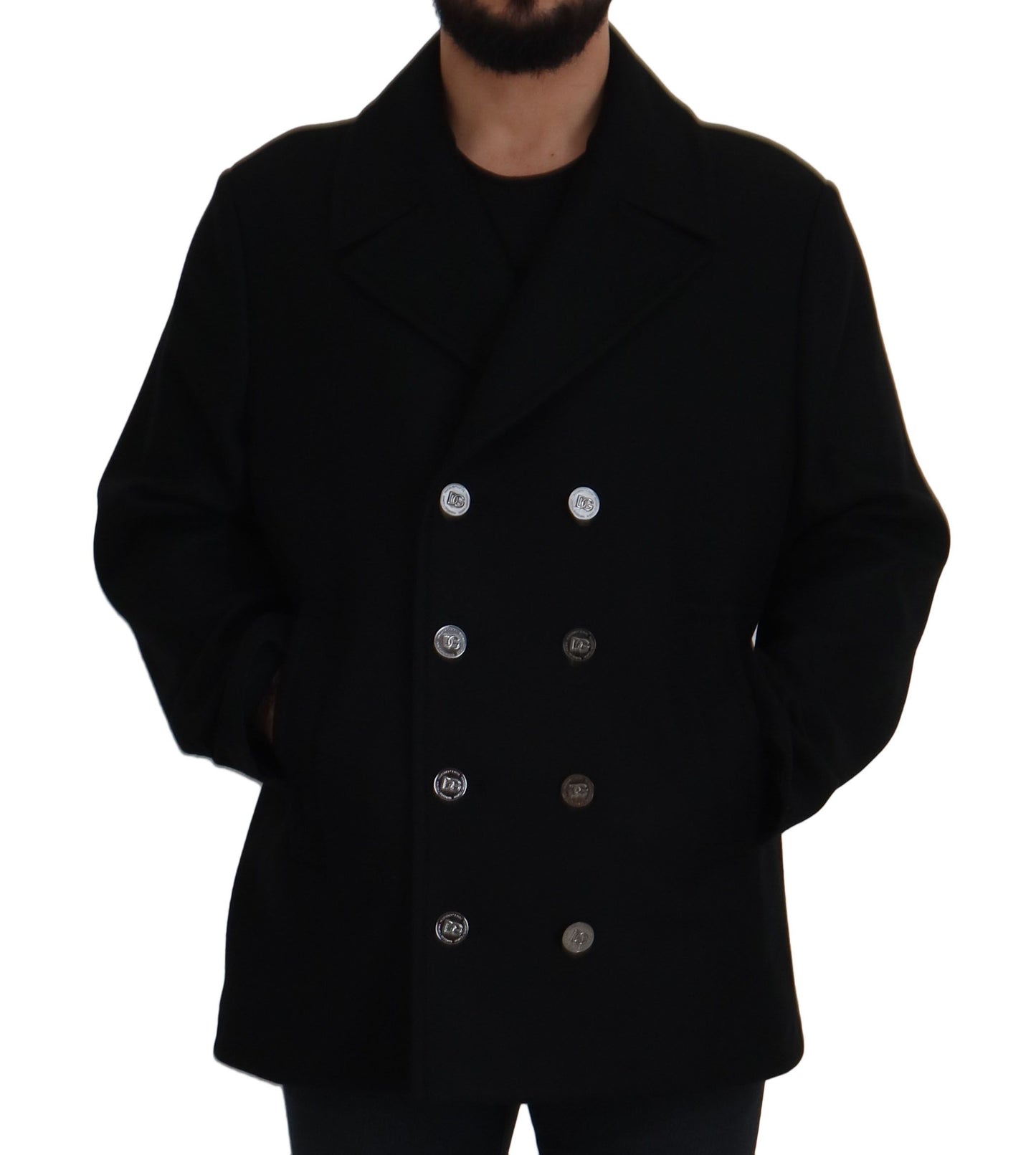 Black Wool Trench Overcoat Jacket