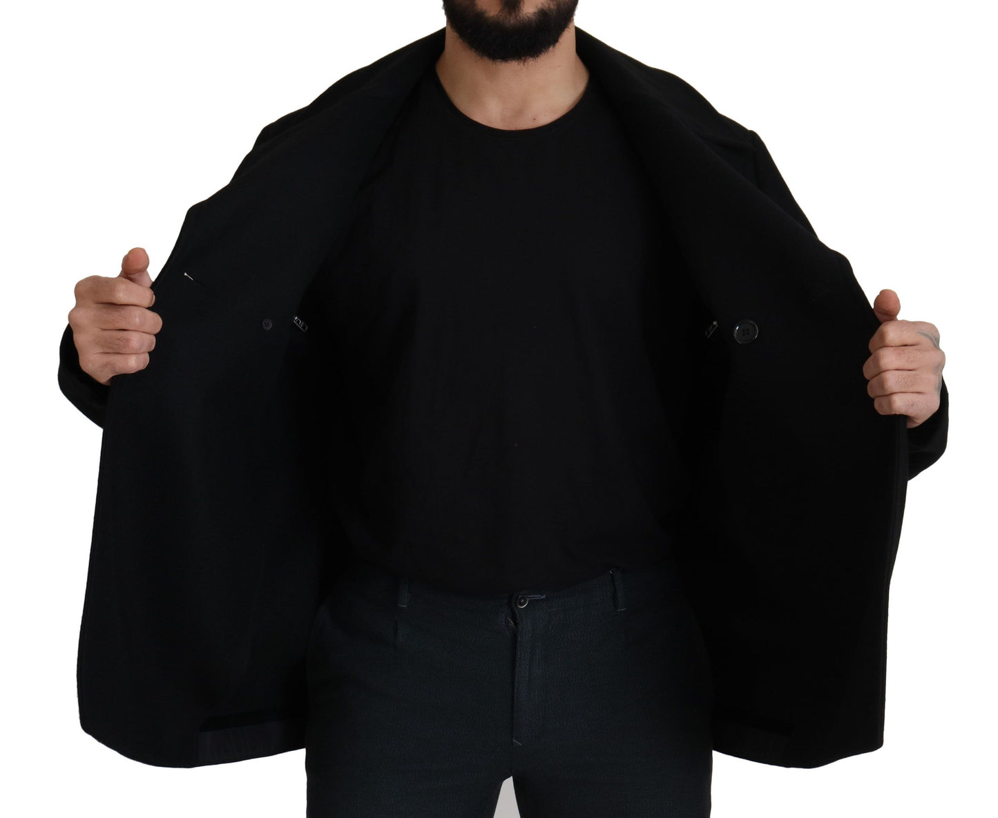 Black Wool Trench Overcoat Jacket