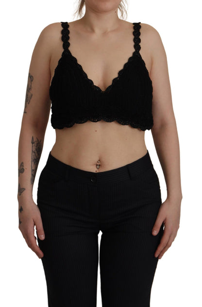 Black Cotton Bustier Cropped Crochet Tank Top