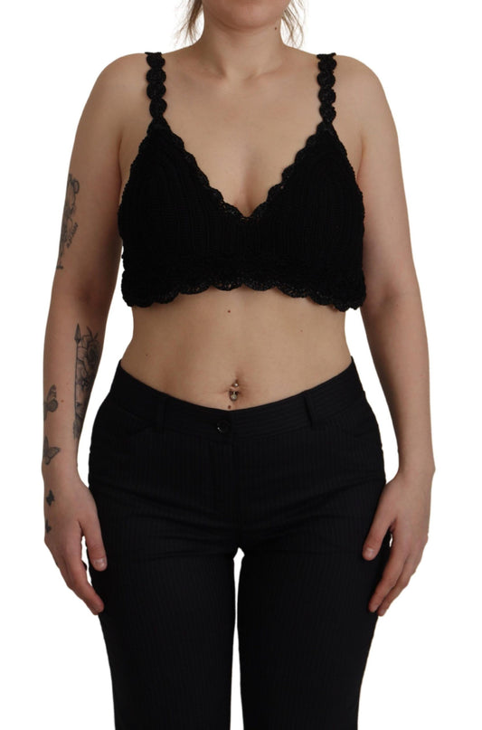 Black Cotton Bustier Cropped Crochet Tank Top