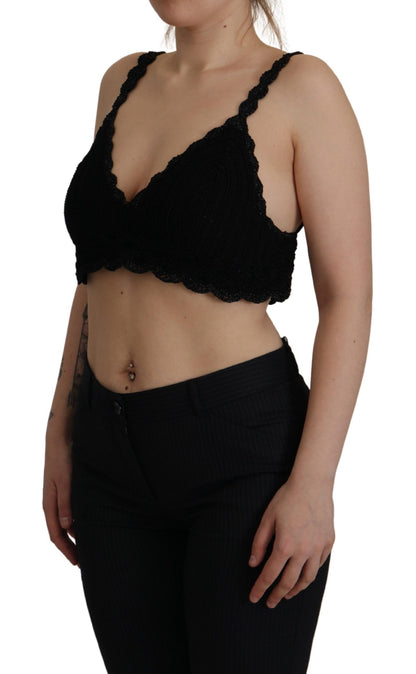 Black Cotton Bustier Cropped Crochet Tank Top