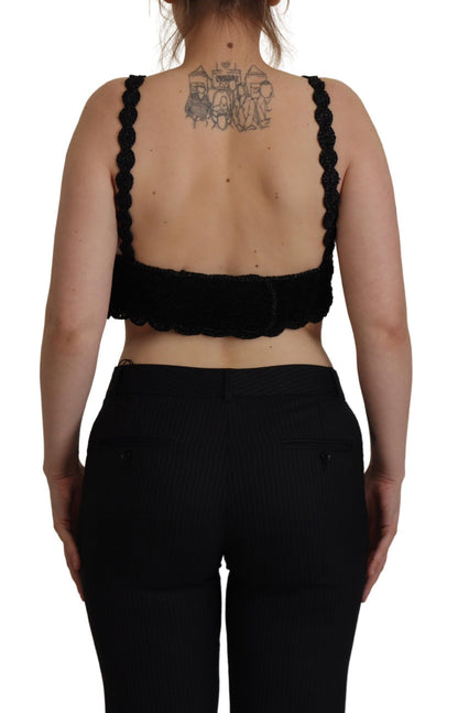 Black Cotton Bustier Cropped Crochet Tank Top