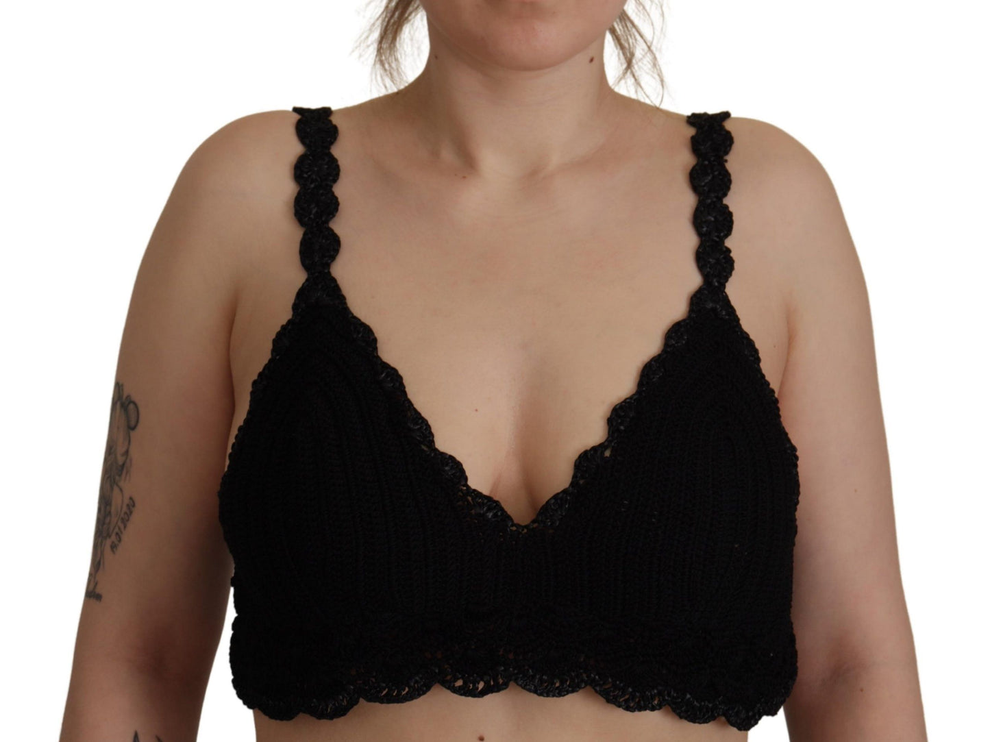 Black Cotton Bustier Cropped Crochet Tank Top