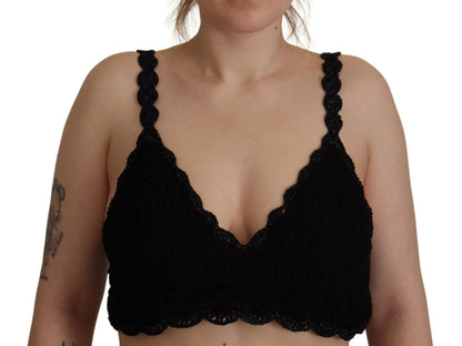 Black Cotton Bustier Cropped Crochet Tank Top