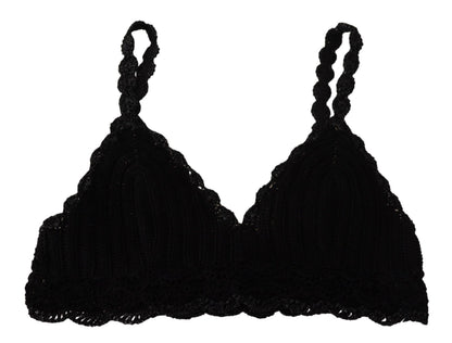 Black Cotton Bustier Cropped Crochet Tank Top