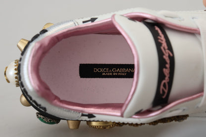 White Leather Crystal Queen Crown Sneakers Shoes