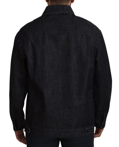 Black Cotton Full Button Denim Jacket
