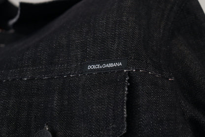 Black Cotton Full Button Denim Jacket
